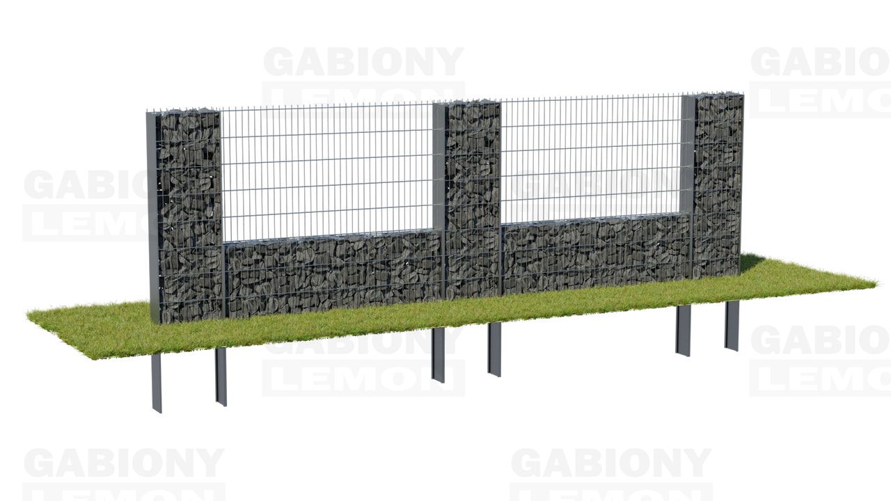 2D PRAKTIK gabion oszlop és alacsony fal + kitöltő kerítéspanel