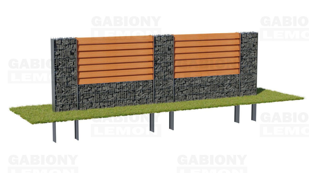 2D PRAKTIK gabion oszlop és alacsony fal + kitöltő fatáblák